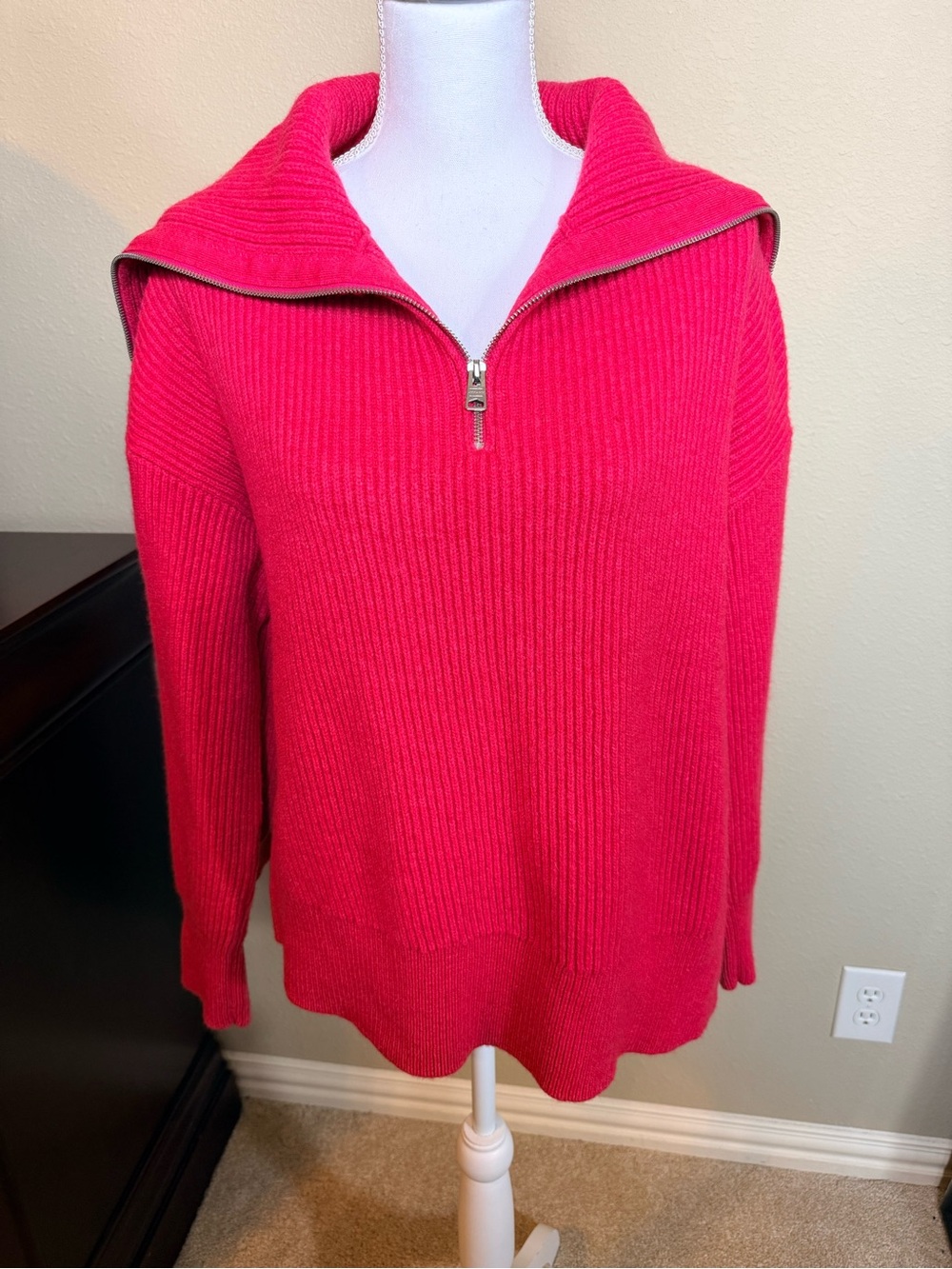 All Saints Red Lambswool Half-Zip Rollneck Sweater size medium - Picture 2 of 7